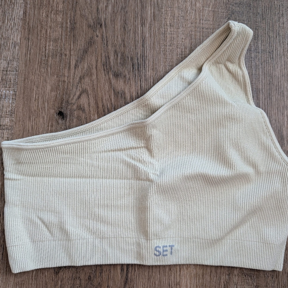SETActive Oatmeal Ribbed One-Shoulder Top